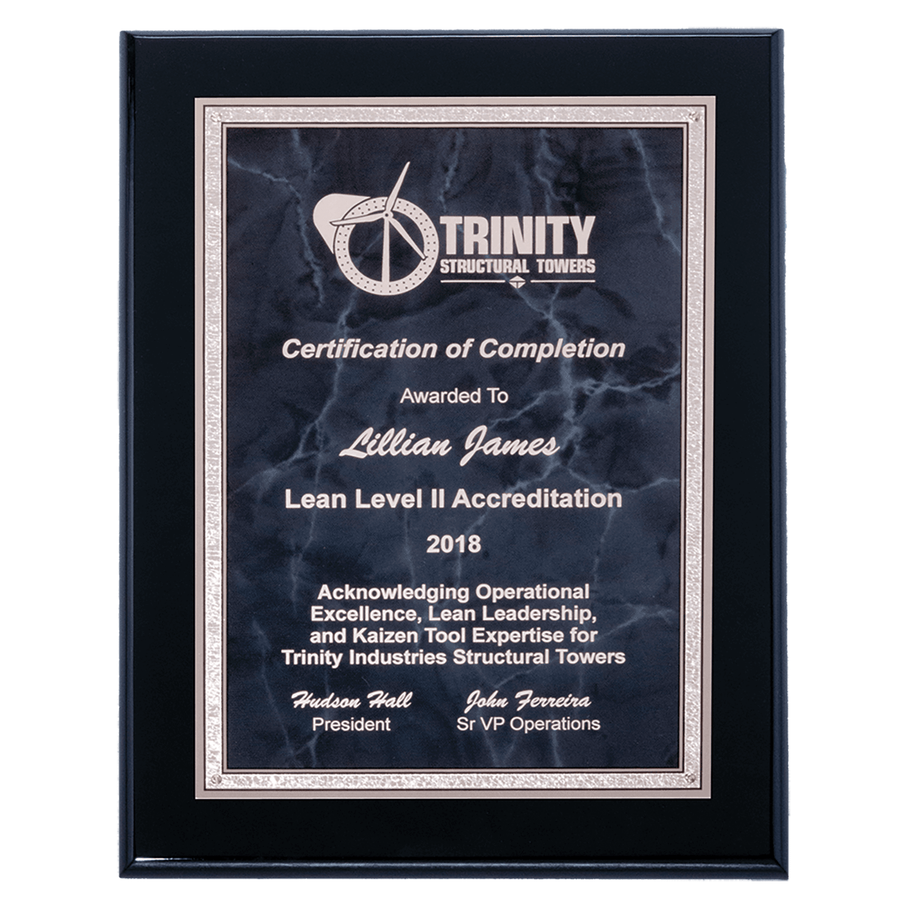 Black High Gloss Plaque with Gray Marble/Silver 8" x 10" Airflyte Florentine Border Plate