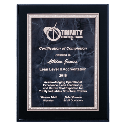Black High Gloss Plaque with Gray Marble/Silver 8" x 10" Airflyte Florentine Border Plate