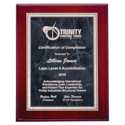 Rosewood High Gloss Plaque with Gray Marble/Silver 8" x 10" Airflyte Florentine Border Plate