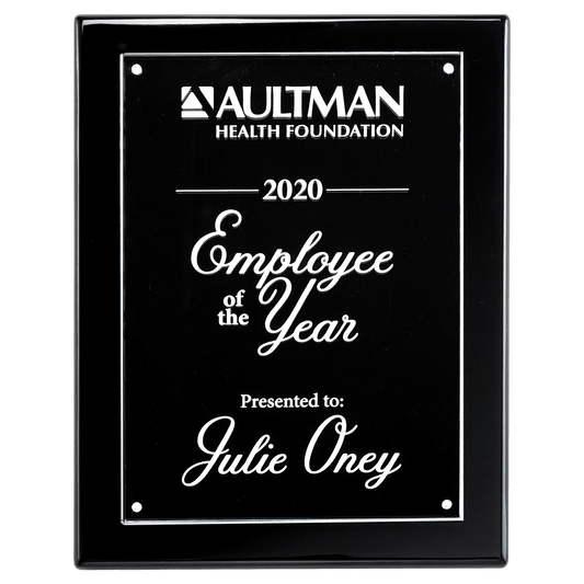 Black 8x10 High Gloss Plaque wtih Acrylic Engraving Plate