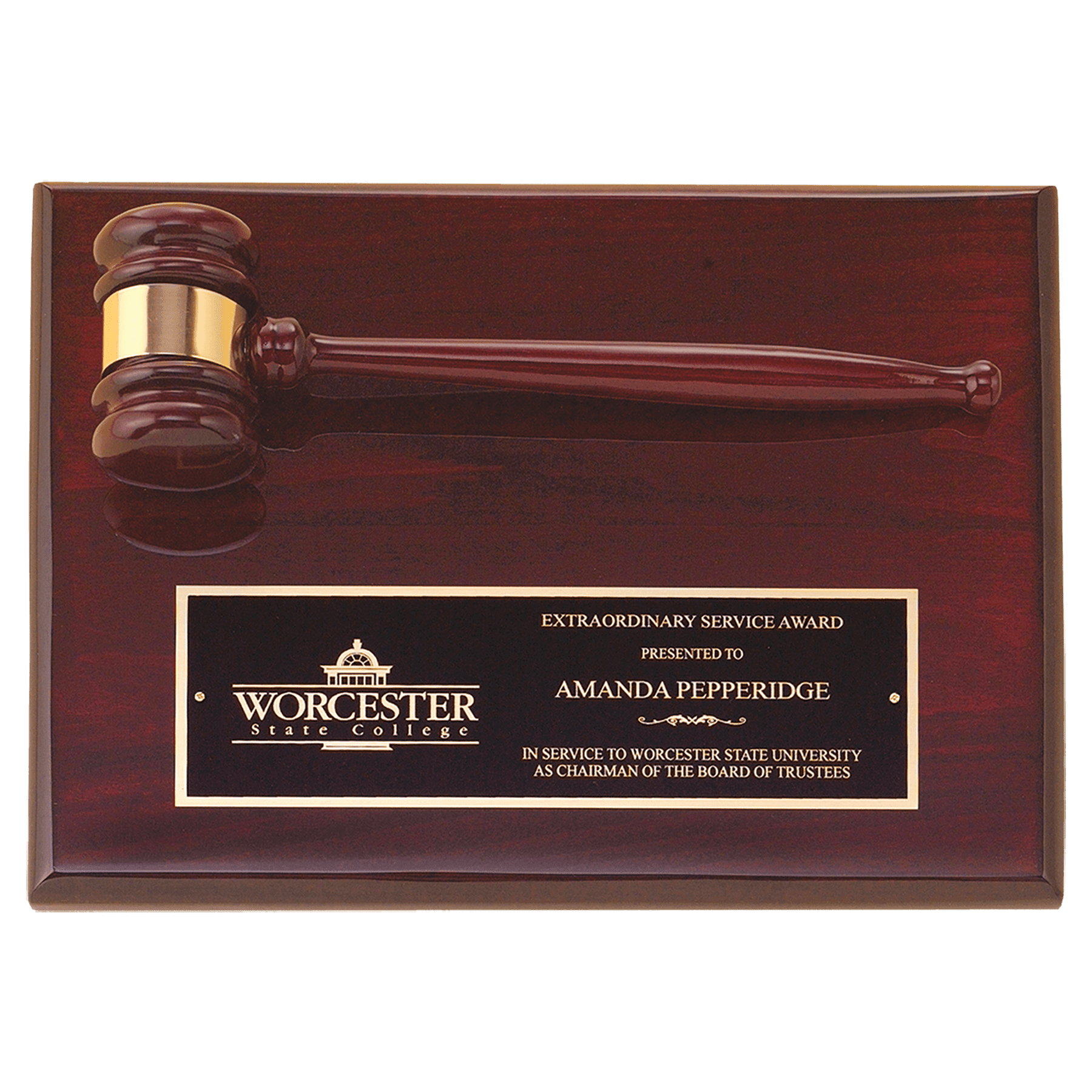 9" x 12" Rosewood Piano Finish Gavel Plaque with Black Laserable Brass Plate