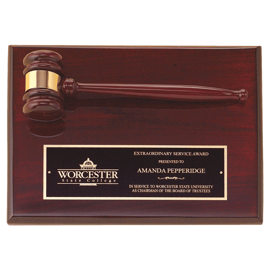 9" x 12" Rosewood Piano Finish Gavel Plaque with Black Laserable Brass Plate