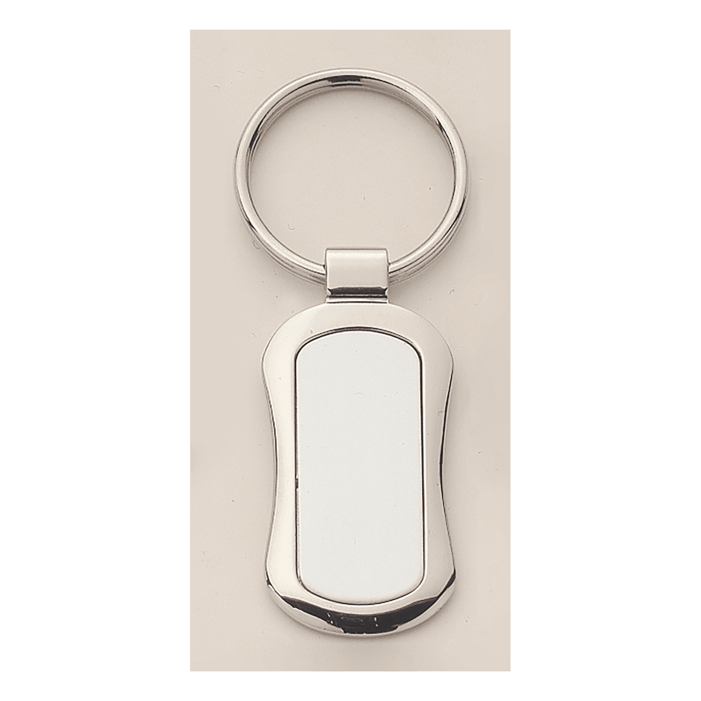 1" x 3 1/4" Polished Silver Key Ring with Matte Silver Laserable Anodized Aluminum Insert