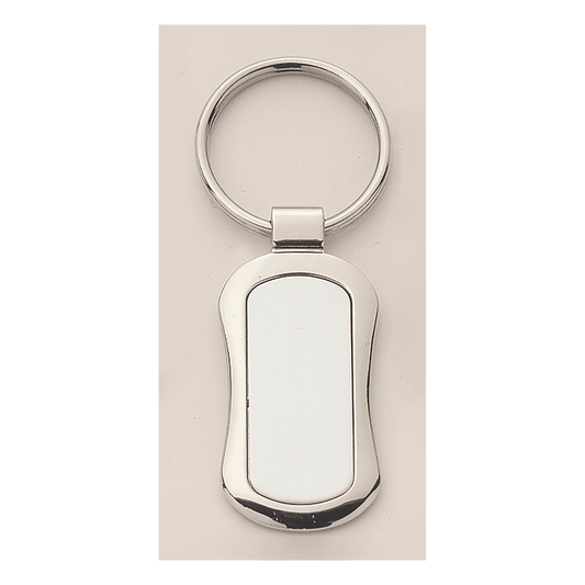 1" x 3 1/4" Polished Silver Key Ring with Matte Silver Laserable Anodized Aluminum Insert