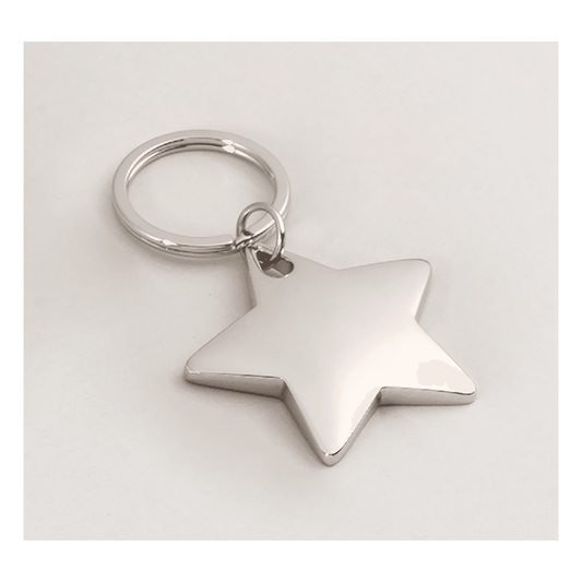 1 7/8" x 3" Polished Silver Star Key Ring