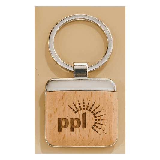 1 1/8" x 1 1/2" Silver Key Ring with Maplewood Insert
