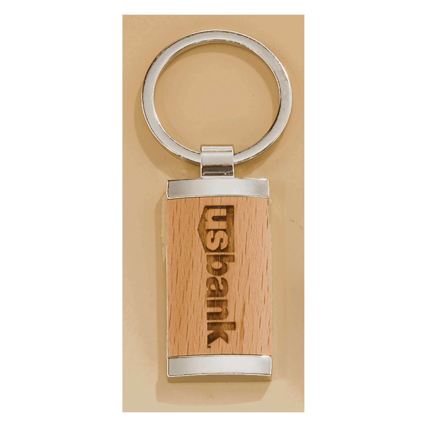 7/8" x 1 1/4" Rectangle Silver Key Ring with Maplewood Insert