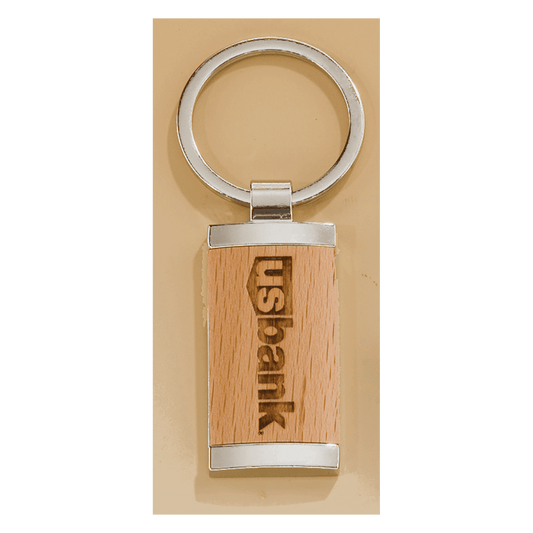 7/8" x 1 1/4" Rectangle Silver Key Ring with Maplewood Insert
