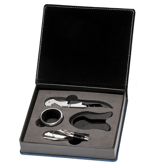 Blue Marbleized Leather Wine Tool Gift Set