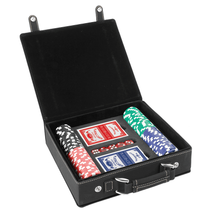 Black/Gold Laserable Leatherette 100 Chip Poker Set