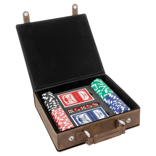 Rustic/Gold Laserable Leatherette 100 Chip Poker Set
