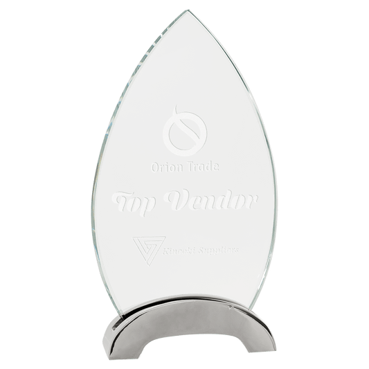 7 1/2" Oval Platinum Glass with Arch Metal Base