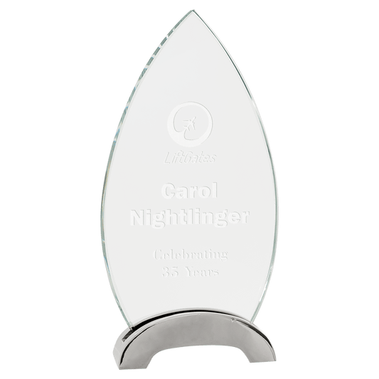 8 1/2" Oval Platinum Glass with Arch Metal Base