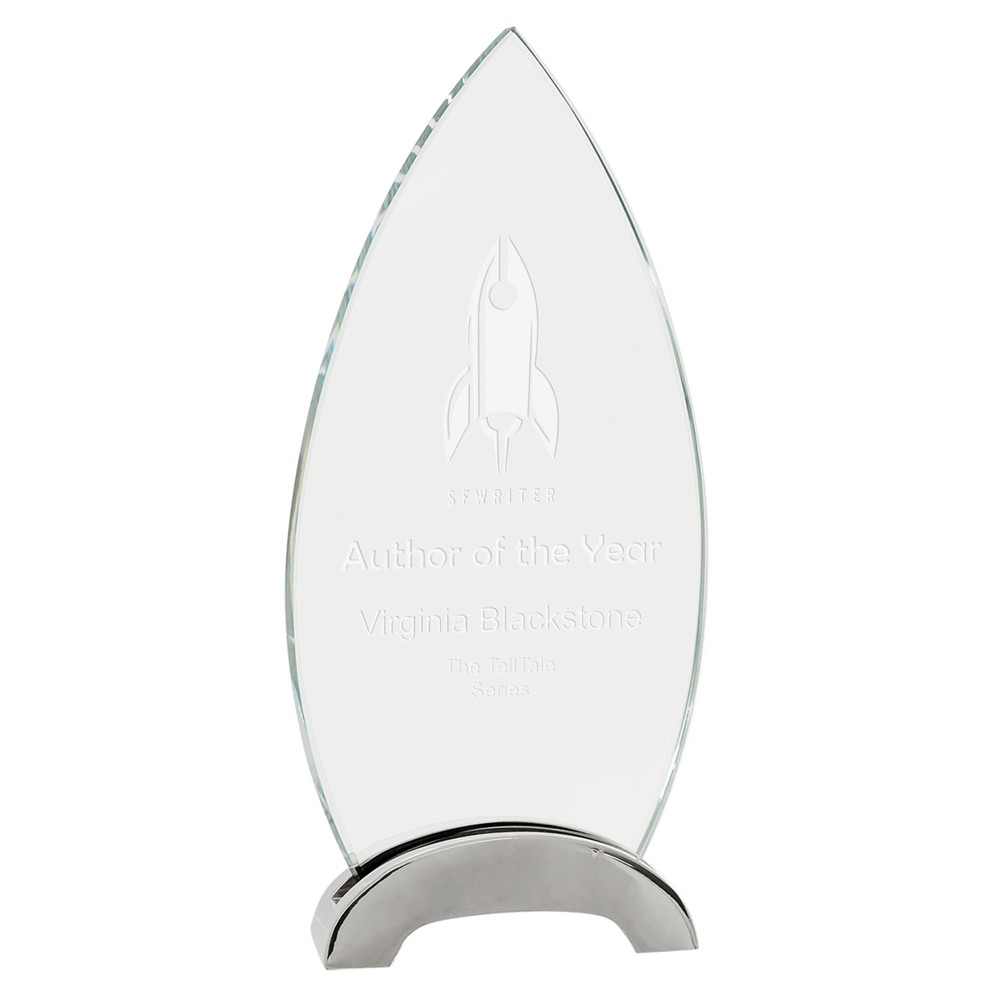 9 1/4" Oval Platinum Glass with Arch Metal Base