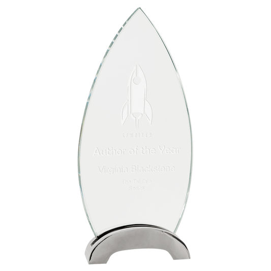 9 1/4" Oval Platinum Glass with Arch Metal Base