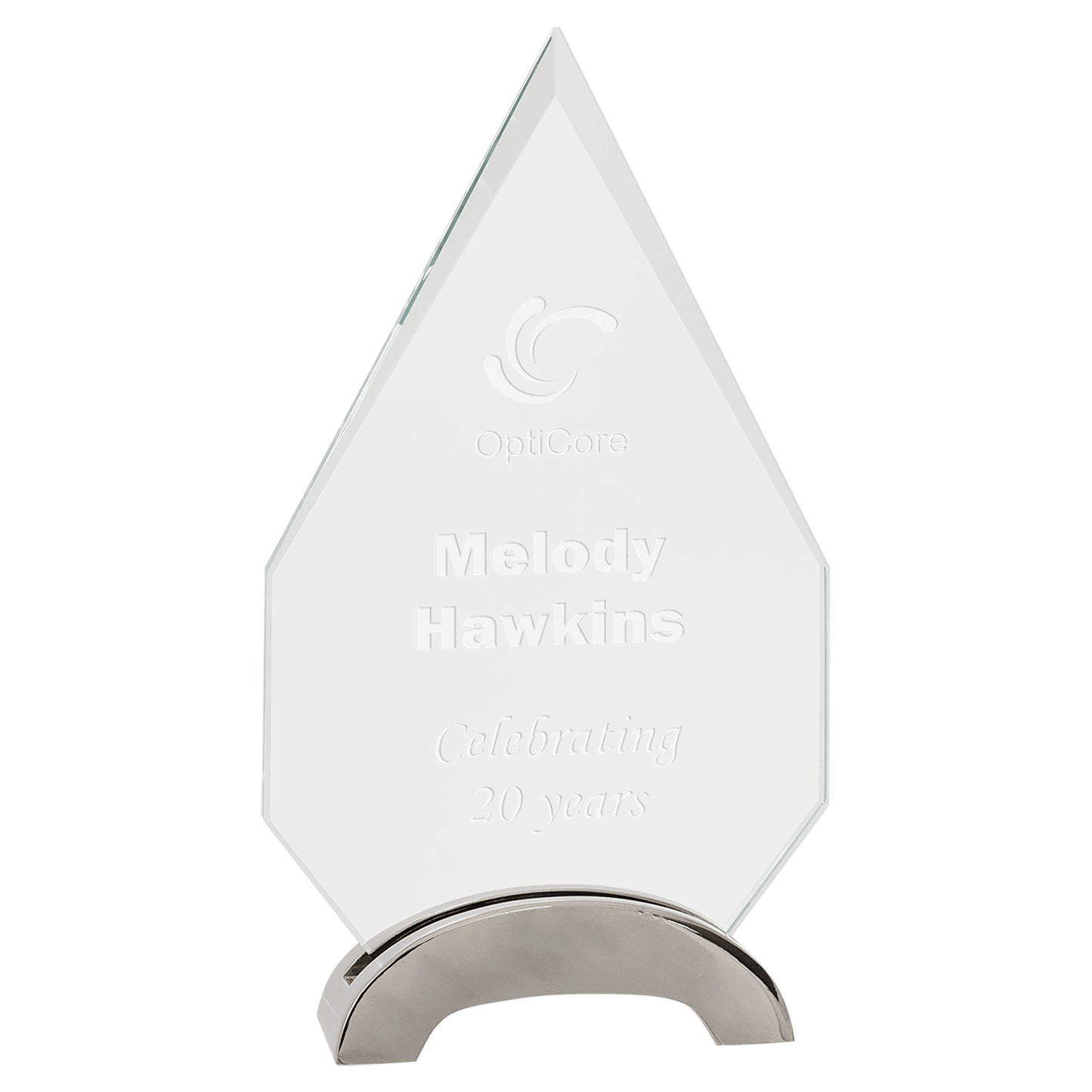 8 1/2" Diamond Platinum Glass with Arch Metal Base