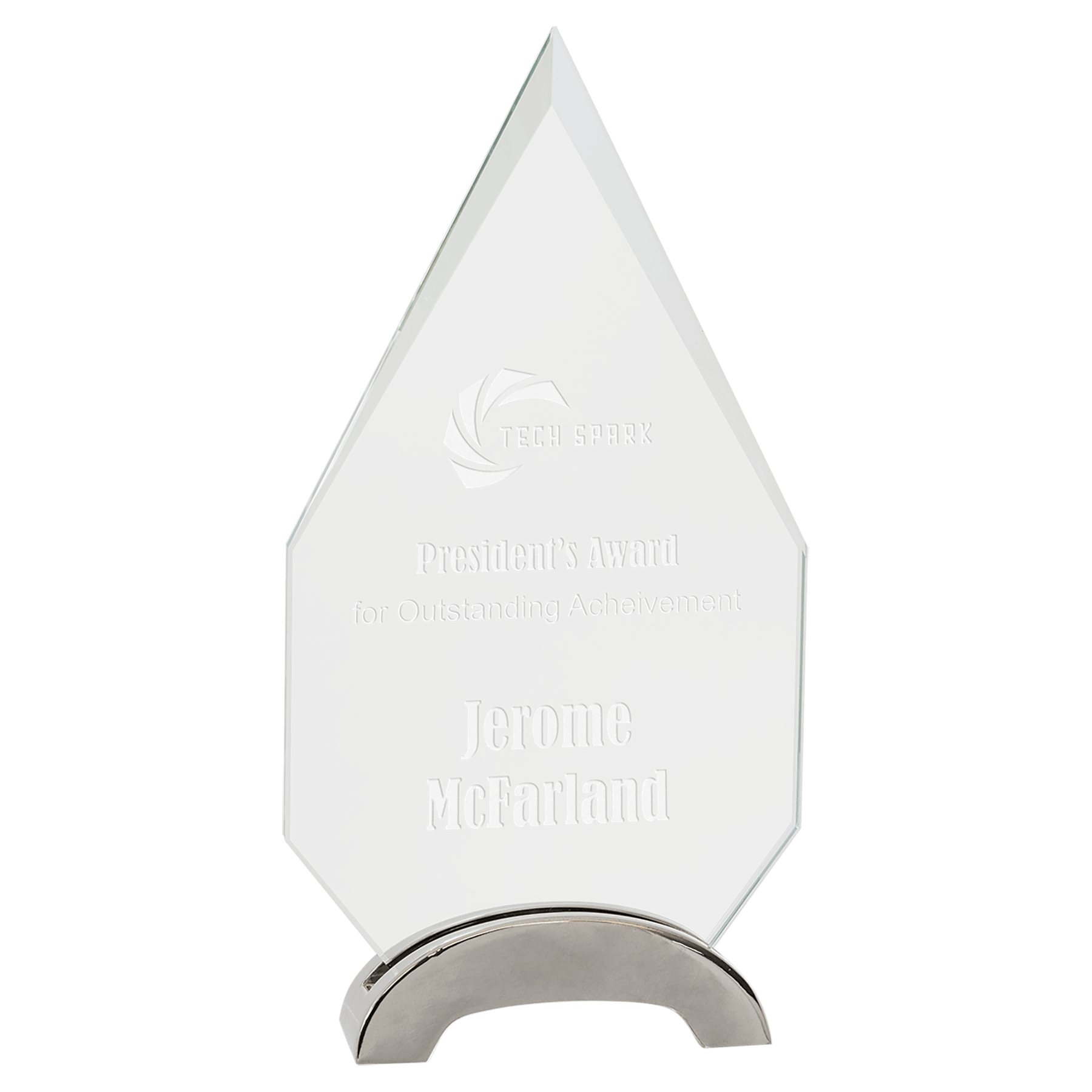 9 1/4" Diamond Platinum Glass with Arch Metal Base