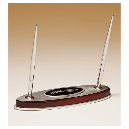 6 1/2" x 7 3/8" Rosewood Piano Finish Pen Set with Silver Aluminum Accents