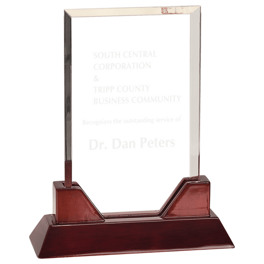 8 3/4" Rectangle Prestige Acrylic with Rosewood Piano Finish Base