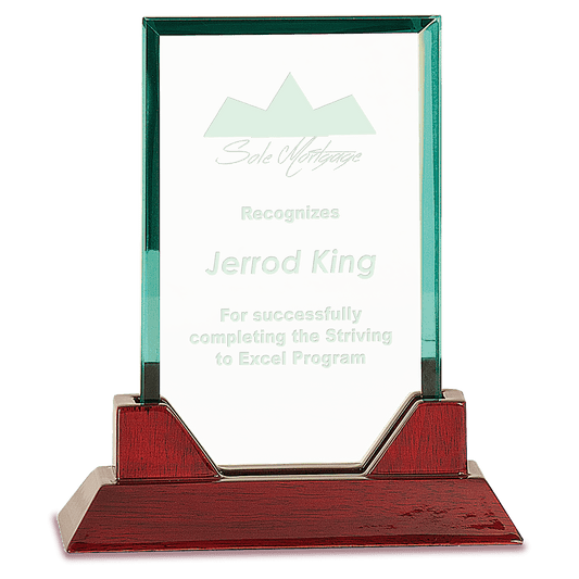 7 3/4" Jade Rectangle Prestige Glass with Rosewood Piano Finish Base