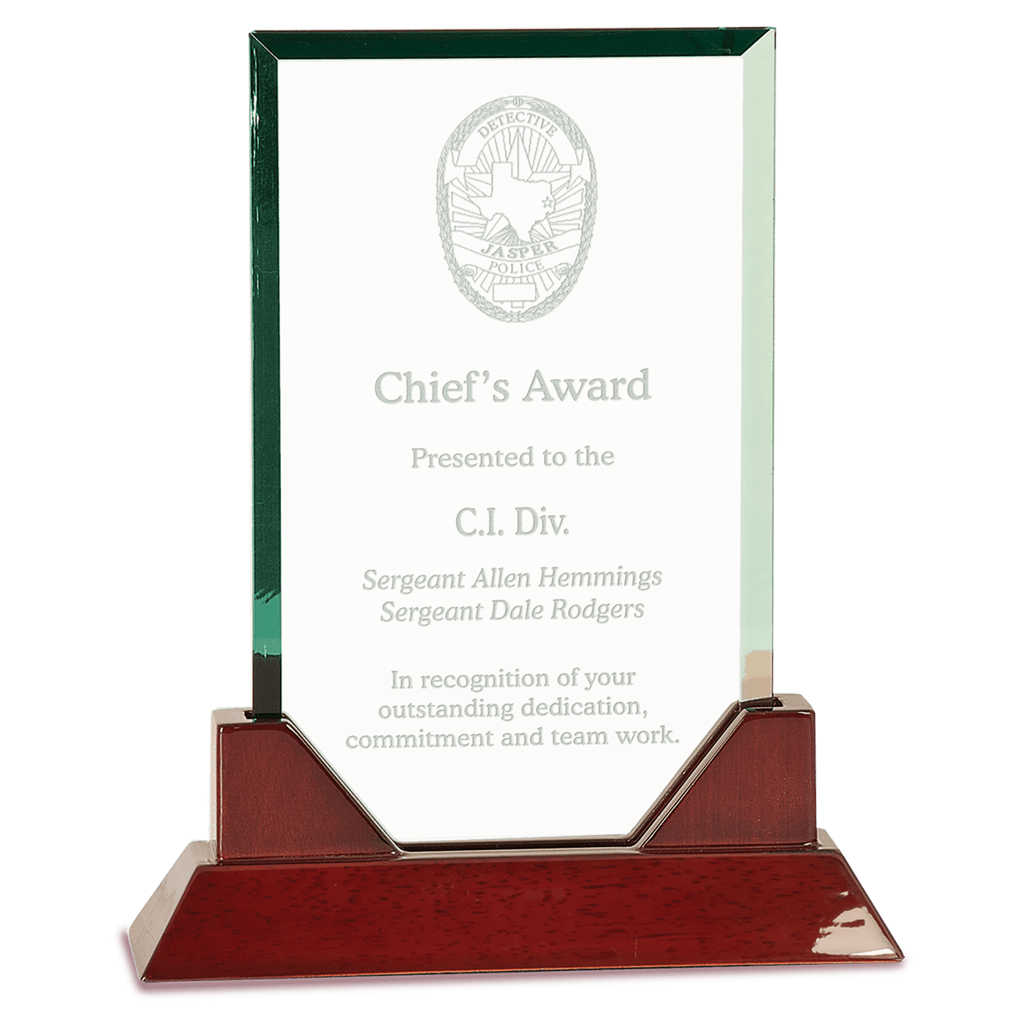 9 3/4" Rectangle Prestige Glass with Rosewood Piano Finish Base