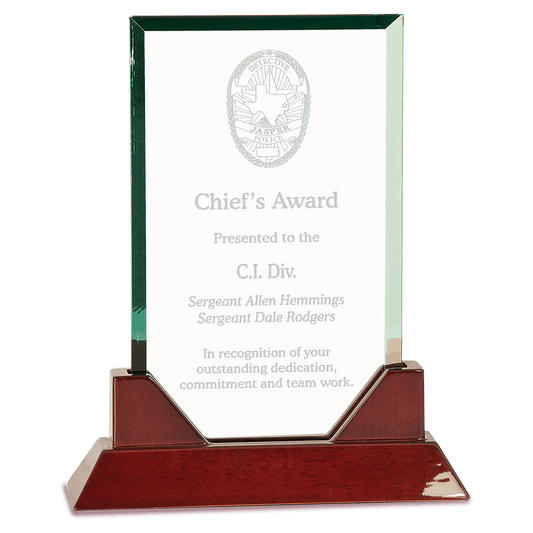 9 3/4" Rectangle Prestige Glass with Rosewood Piano Finish Base