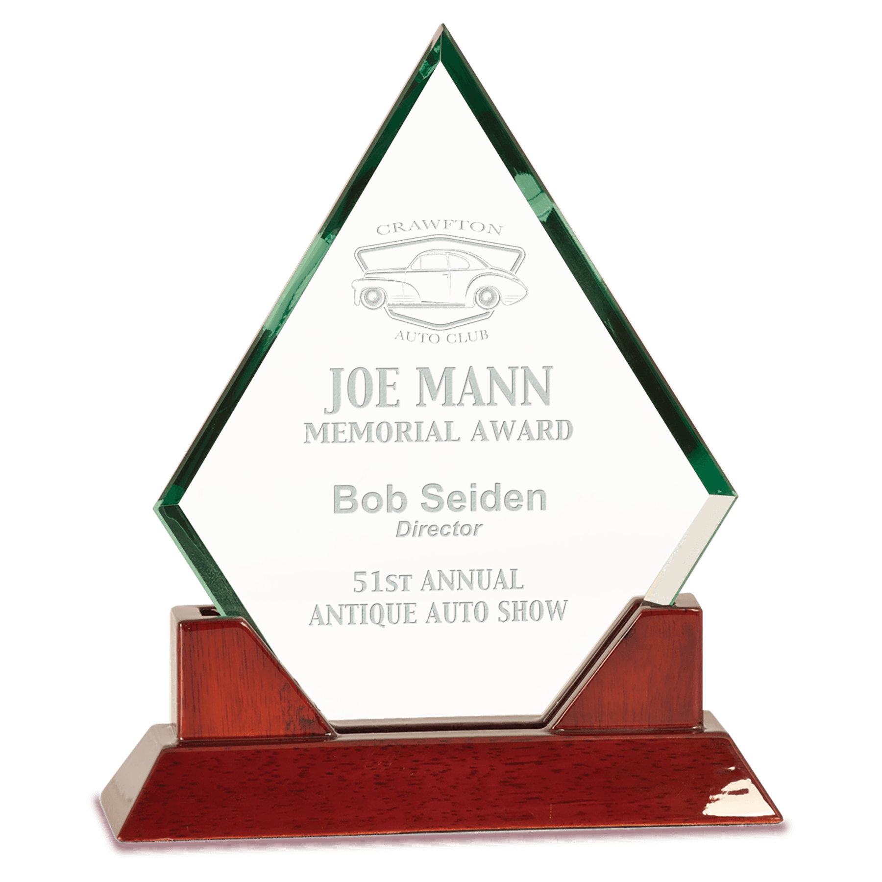 9 1/2" Jade Diamond Prestige Glass with Rosewood Piano Finish Base