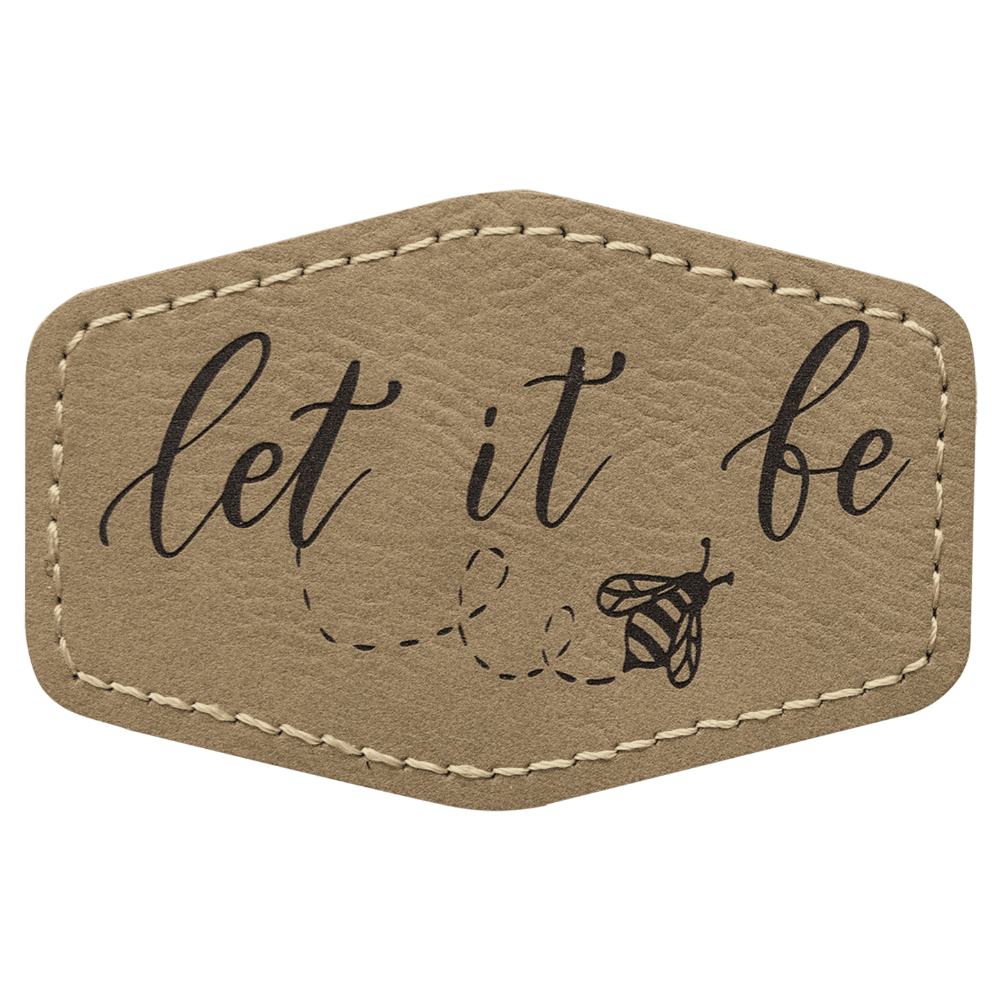 Light Brown 3" x 2" Hex Laserable Leatherette Patch with Adhesive