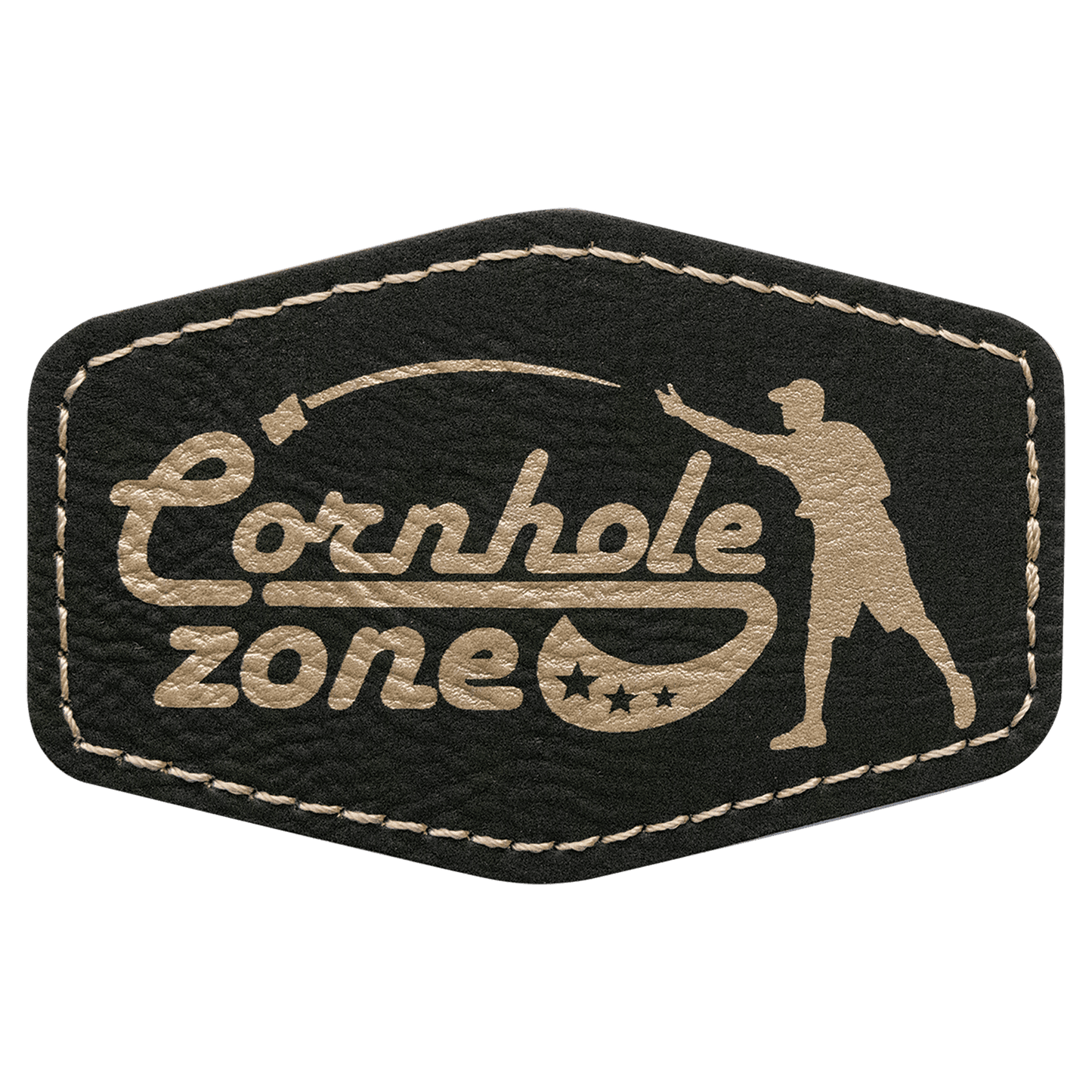 Black/Gold 3" x 2" Hex Laserable Leatherette Patch with Adhesive