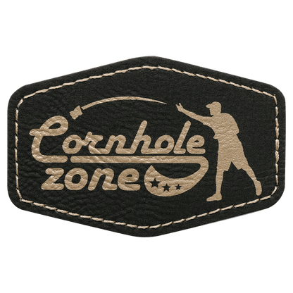 Black/Gold 3" x 2" Hex Laserable Leatherette Patch with Adhesive