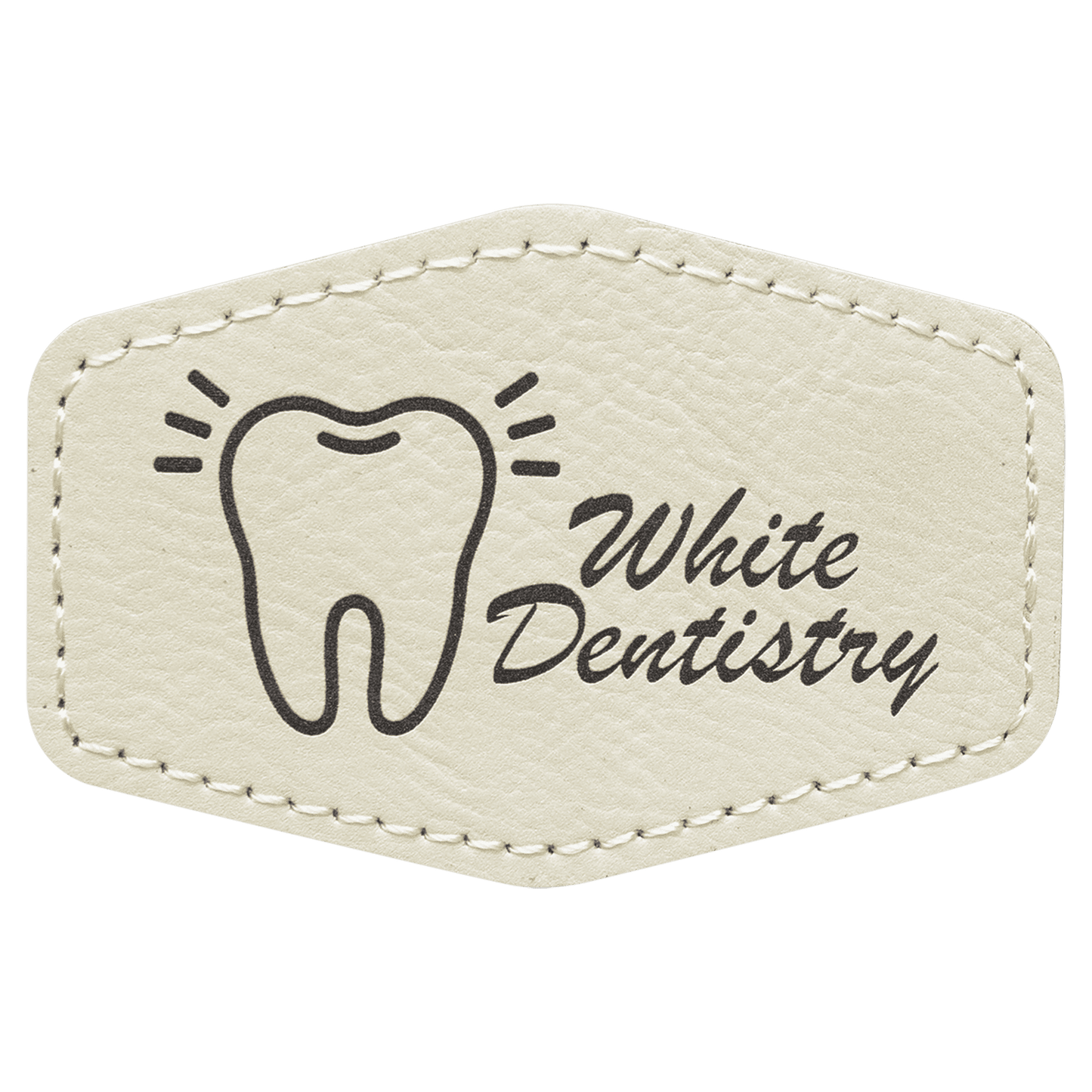 White 3" x 2" Hex Laserable Leatherette Patch with Adhesive