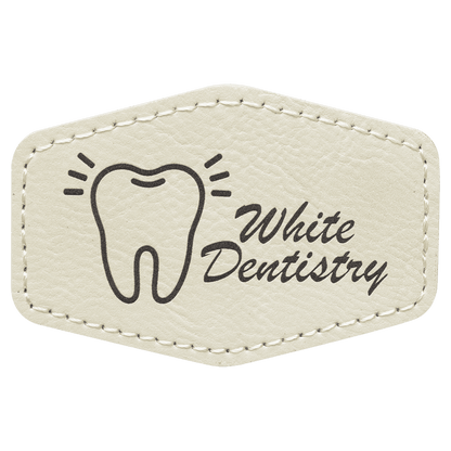 White 3" x 2" Hex Laserable Leatherette Patch with Adhesive