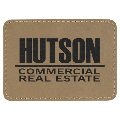 Light Brown 3 1/2" x 2 1/2" Rectangle Laserable Leatherette Patch with Adhesive