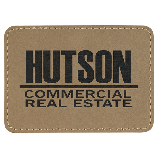 Light Brown 3 1/2" x 2 1/2" Rectangle Laserable Leatherette Patch with Adhesive