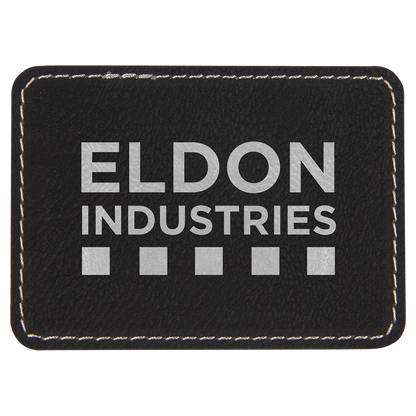 Black/Silver 3 1/2" x 2 1/2" Rectangle Laserable Leatherette Patch with Adhesive