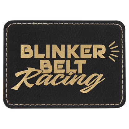 Black/Gold 3 1/2" x 2 1/2" Rectangle Laserable Leatherette Patch with Adhesive