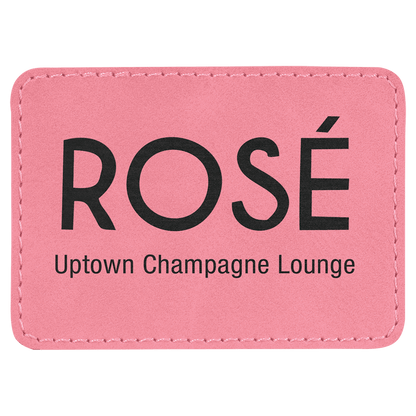 Pink 3 1/2" x 2 1/2" Rectangle Laserable Leatherette Patch with Adhesive