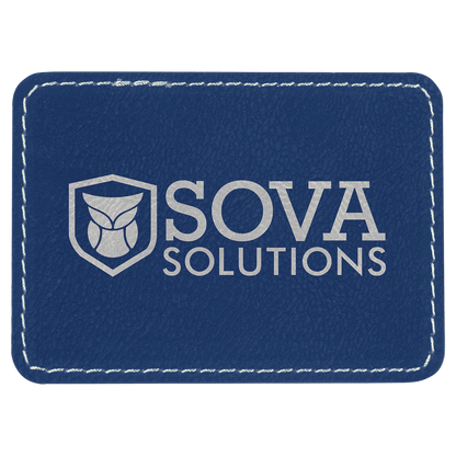 Blue/Silver 3 1/2" x 2 1/2" Rectangle Laserable Leatherette Patch with Adhesive