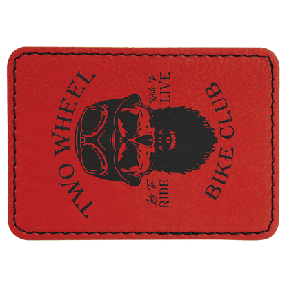 Red 3 1/2" x 2 1/2" Rectangle Laserable Leatherette Patch with Adhesive