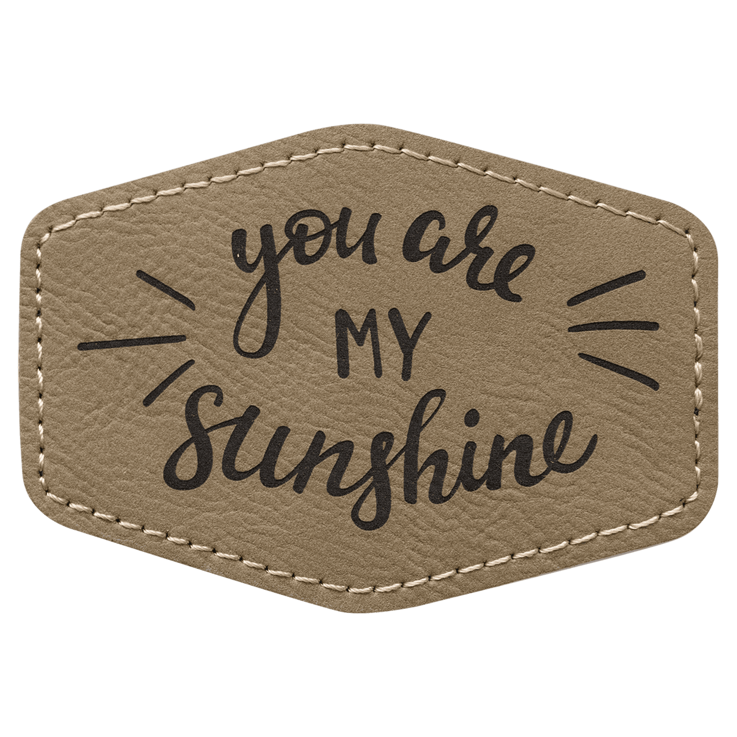 Light Brown 3 1/2" x 2 1/2" Hex Laserable Leatherette Patch with Adhesive