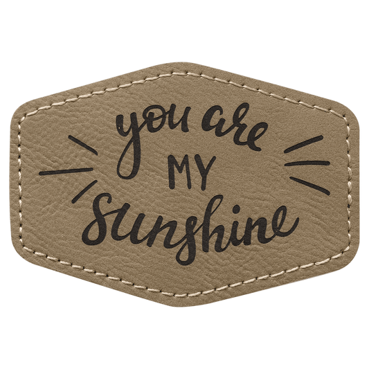 Light Brown 3 1/2" x 2 1/2" Hex Laserable Leatherette Patch with Adhesive