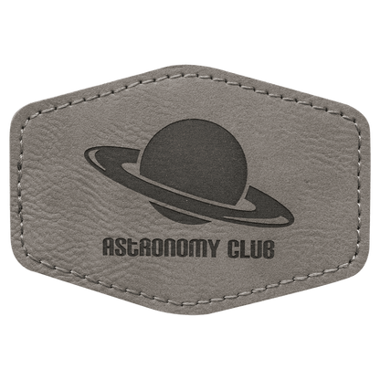 Gray 3 1/2" x 2 1/2" Hex Laserable Leatherette Patch with Adhesive