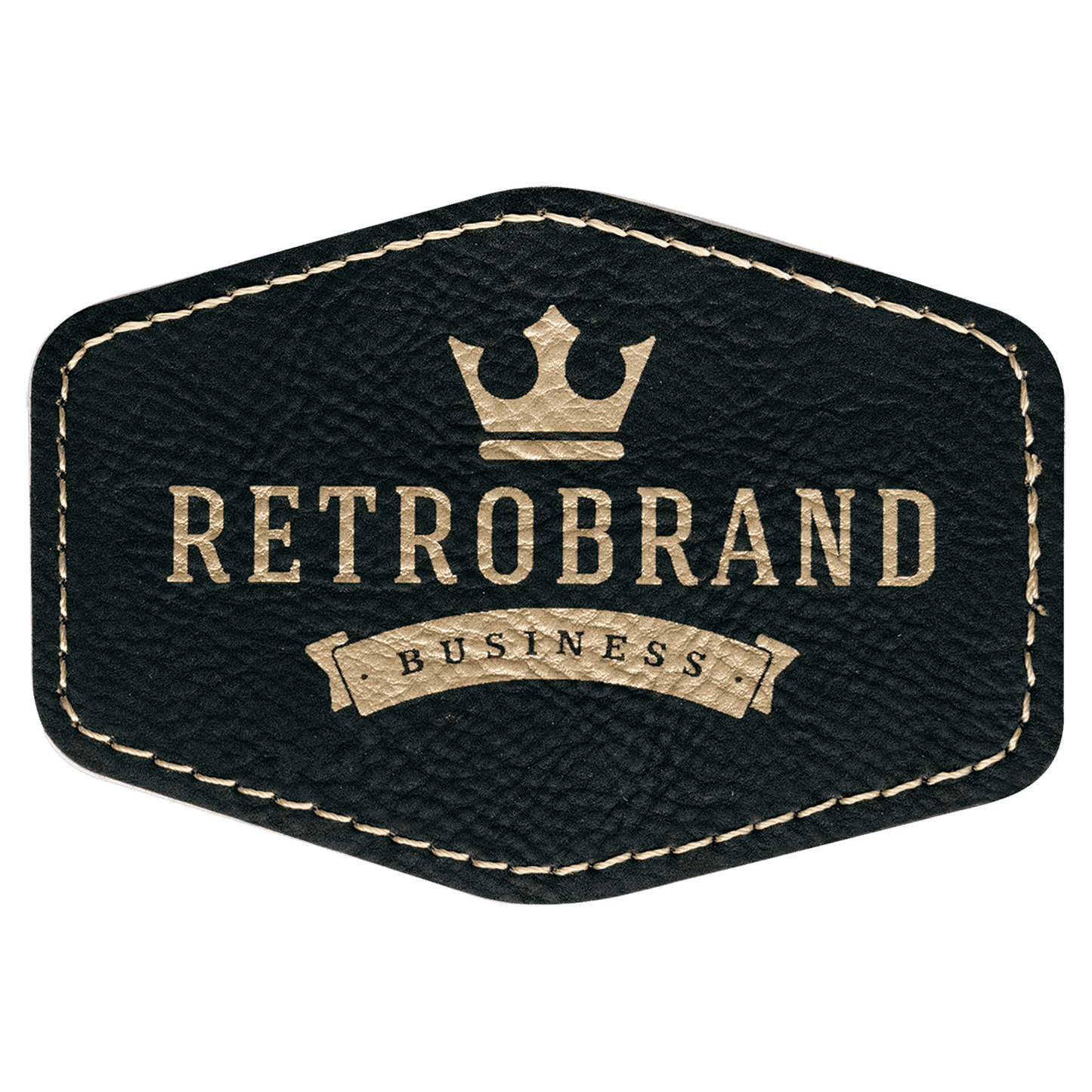 Black/Gold 3 1/2" x 2 1/2" Hex Laserable Leatherette Patch with Adhesive