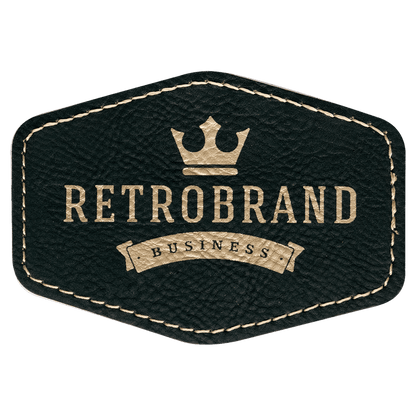 Black/Gold 3 1/2" x 2 1/2" Hex Laserable Leatherette Patch with Adhesive