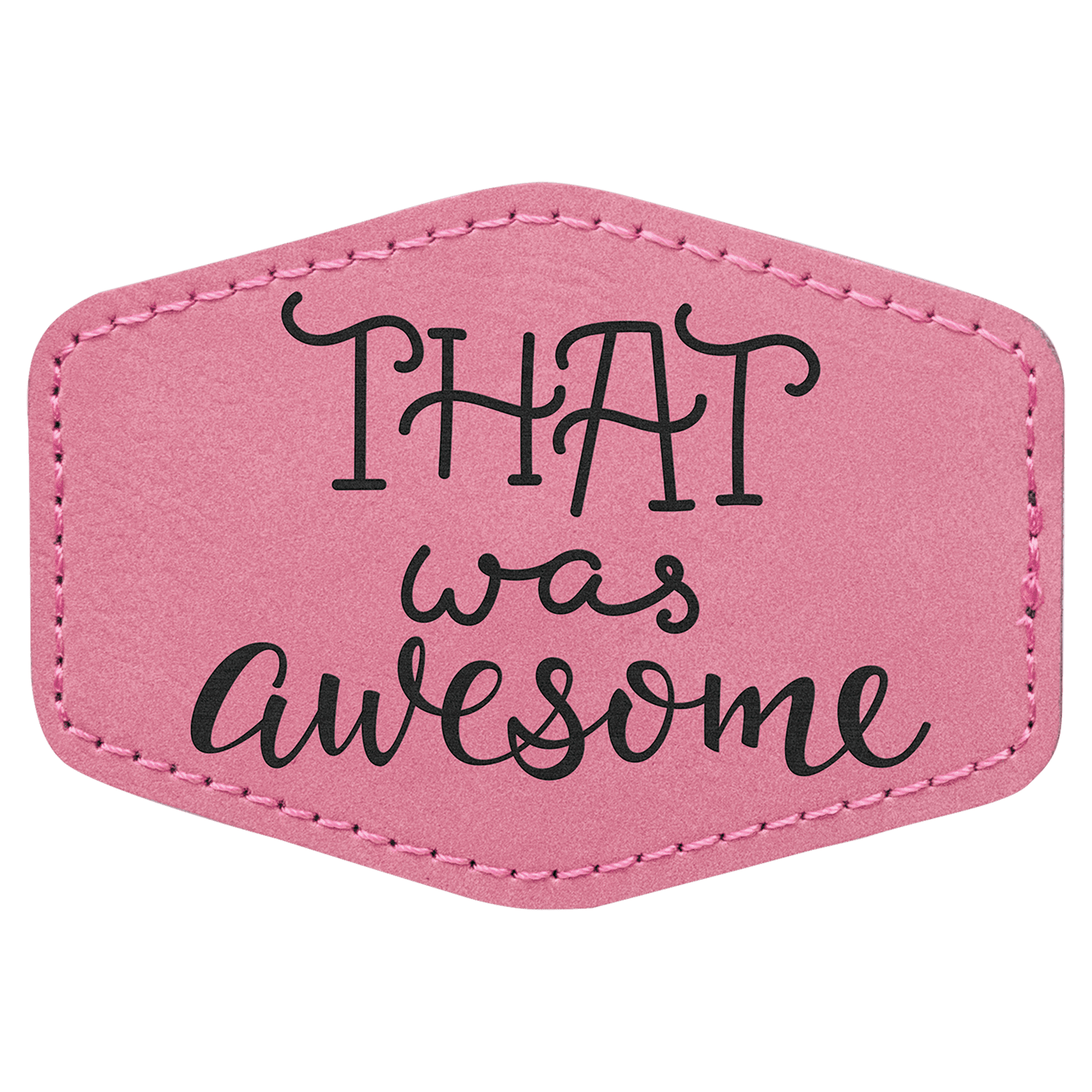 Pink 3 1/2" x 2 1/2" Hex Laserable Leatherette Patch with Adhesive