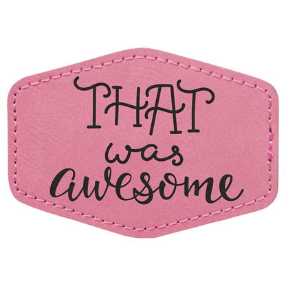 Pink 3 1/2" x 2 1/2" Hex Laserable Leatherette Patch with Adhesive