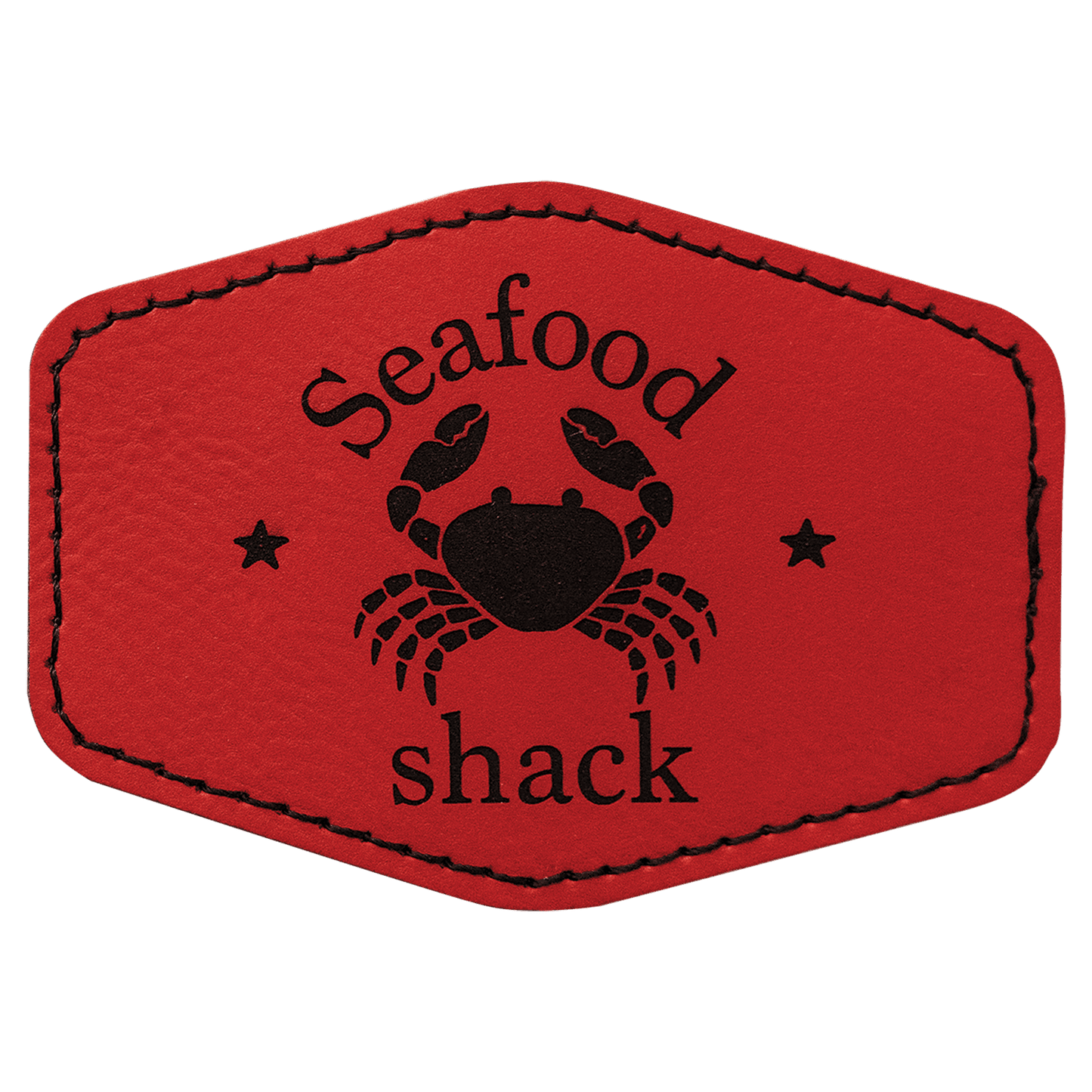 Red 3 1/2" x 2 1/2" Hex Laserable Leatherette Patch with Adhesive