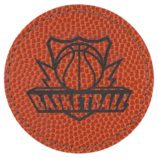 2 1/2" Round Basketball Laserable Leatherette Patch with Adhesive