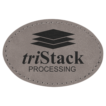 Gray 3" x 2" Oval Laserable Leatherette Patch with Adhesive