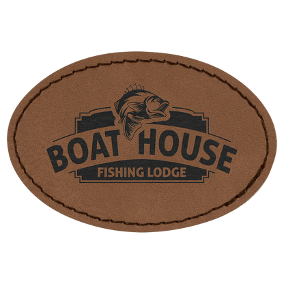 Dark Brown 3" x 2" Oval Laserable Leatherette Patch with Adhesive